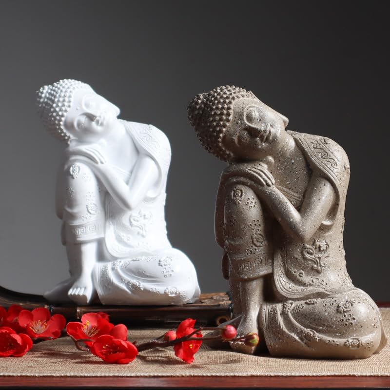 Amazon｜置物 大仏 仏像 立膝で寝ているお釈迦様 卓上サイズ (ホワイト